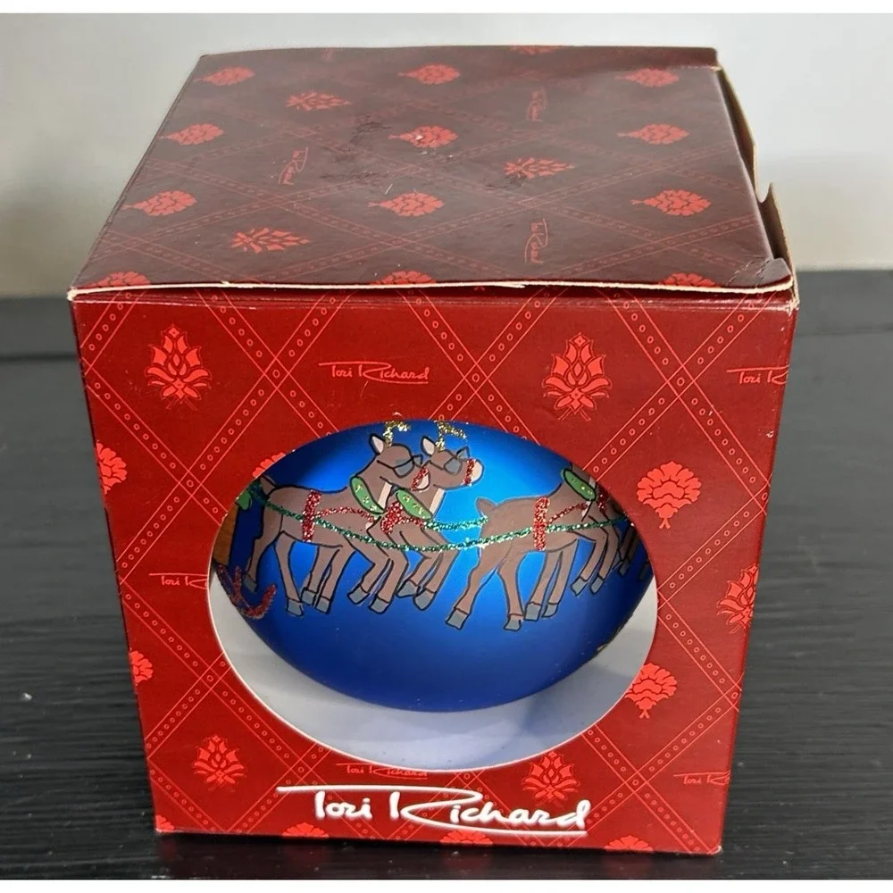 VTG Tori Richard Santa Joy Ride Ornament Christmas Holiday Boxed Handmade 3.5 In
